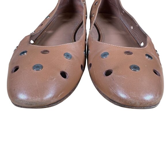 Hermès Olbia Clous de Selle Leather Ballet Flats Brown Size 38 - Picture 3 of 11